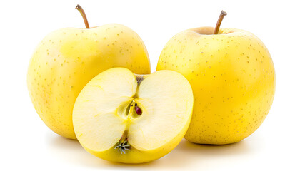 Golden Delicious apple is a large, yellow green skinned cultivar and very sweet to the taste eaten plain and use in salads, apple sauce, and apple butter. isolated on white background