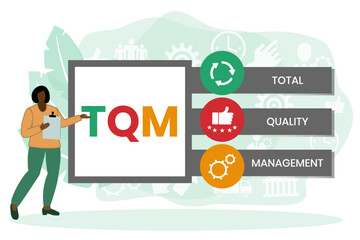 TQM - total quality management. Platform. business concept background. Vector illustration for website banner, marketing materials, business presentation, online advertising