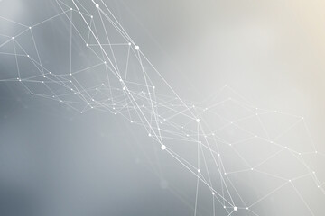 A futuristic background featuring a mesh of polygons connected by lines and dots evokes a sense of advanced technology and cyber connections