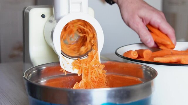 Cutting carrots with a kitchen electric meat grinder