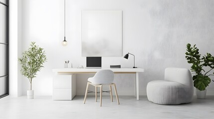 A minimalist workspace with smart lighting and Scandinavian decor