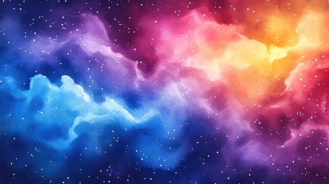 galaxy illustration, beautiful hand-drawn watercolor galaxy background with shimmering stars and vivid hues, ideal for celestial projects or sci-fi fans