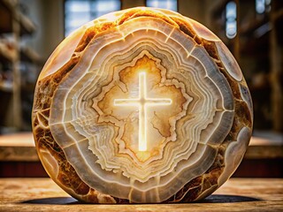 nature alabaster stone have crossed cut to show pattern inside and put light. Generative AI.