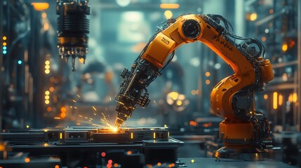 Robotic Arm Assembling Components on Production Line Illustrating Automation in Manufacturing