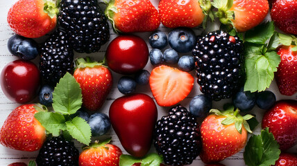 Fototapeta premium healthy produce image, vibrant fruits, vegetables in the baskets