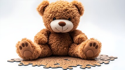 Obraz premium a teddy bear sitting on a puzzle