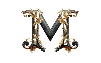 Gothic style font letter M logo isolated on white or transparent background