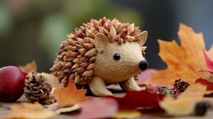 Obraz premium Create a hedgehog animal using autumnal craft materials. DIY ideas for children and adults for autumn, isolated, creative.