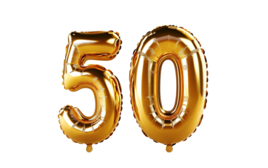 Golden number fifty metallic isolated on white or transparent background