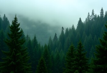 Fototapeta premium Misty Evergreen Forest