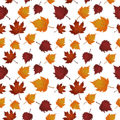 Autumn leaves pattern. Seamless pattern with gradient autumn leaves. Brown and yellow leaves on a light background. Repeating autumn pattern