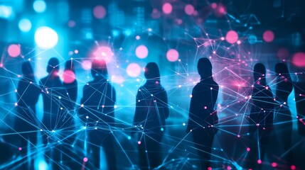 Obraz premium Business concept of technology with a group of people connected to network points.