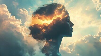 Ethereal Portrait of a Woman with Cloudy Skies