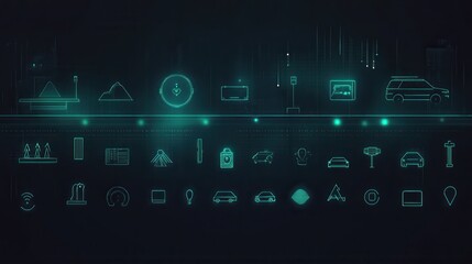 Modern Digital Icons and Symbols for Navigation and Technology