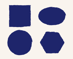 Four basic shapes in a minimalist and abstract style. Simple illustration of a square, oval, circle, and hexagon.