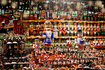 Traditional Christmas market in Vienna. Sales of Christmas decorations on the traditional Christmas market in Europe.