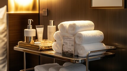 Luxurious Spa Setup with Fresh Towels and Skincare Products
