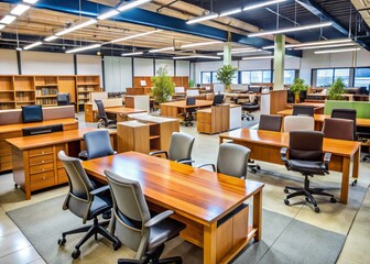 A modern, well-maintained second-hand office furniture store in Brisbane with a vast selection of gently used desks,