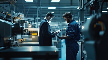 Fototapeta premium Business Professionals Collaborating in a Factory Setting