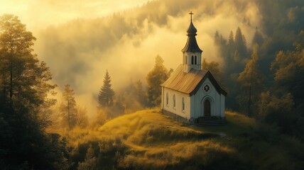 Fototapeta premium chapel atop a hill