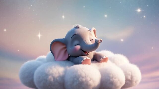 Little cartoon elephant sleeping on a cloud decoration