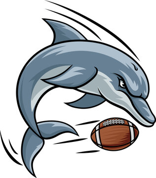recommend clip art: Dolphin animal mean tough American football sports team mascot hitting a football ball
