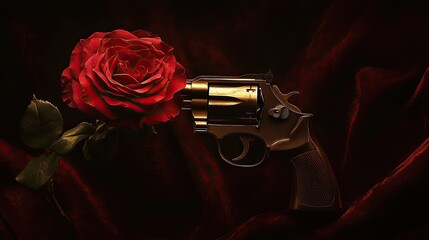 "Contrasting Beauty: A Rose and Revolver Still Life"