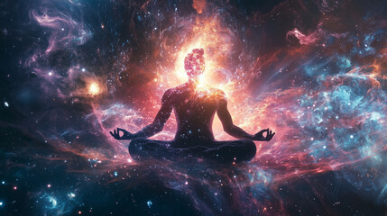 Fototapeta premium Meditation in the Cosmic Universe with Energy Burst