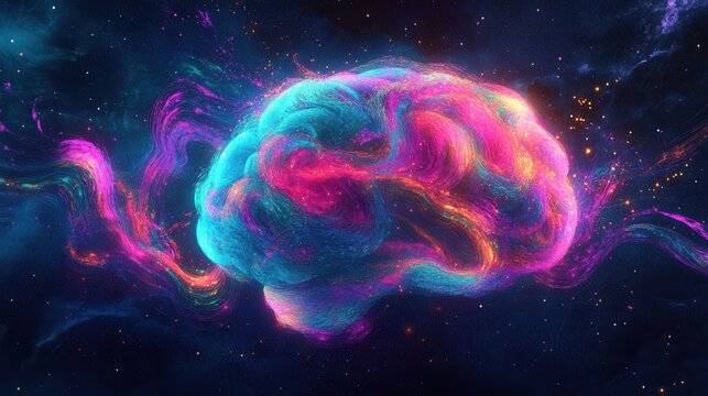 "Colorful Cosmic Brain Illustration Representing Creative Thought"