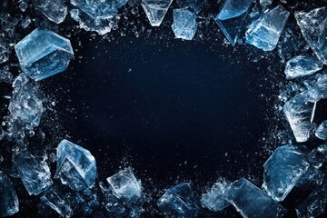 Obraz premium Icy frost crystal frame crystals background winter.