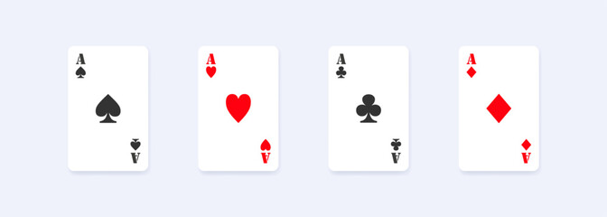 Ace card suit set. Poker game icon. Hearts, spades, clubs and diamonds ace. Vector isolated