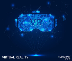 Hologram virtual reality. Virtual reality made of polygons, triangles, dots, and lines. Low-poly virtual reality structure of connections. Technology concept vector.