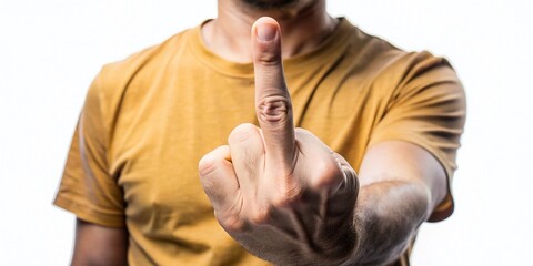 A person's hand forms an obscene gesture, sticking out the middle finger in a rebellious and defiant pose,