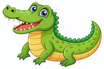 A playful, smiling cartoon crocodile is effortlessly drawn in simple, bold lines and bright colors, perfect for