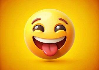 Fototapeta premium A playful, tongue-out emoji with a sly grin and raised eyebrows, conveying a sense of cheeky humor and