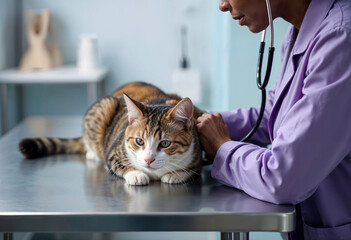 Veterinarian Performing a Checkup on a Cat