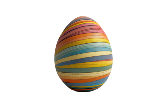Handmade stripped Easter egg isolated on white or transparent background