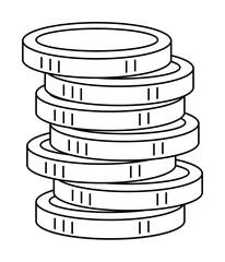 A pile of six coins stacked vertically. Ideal for themes such as finance, saving money, investment, economy, and wealth. Clean outline style. Simple yet effective visual.