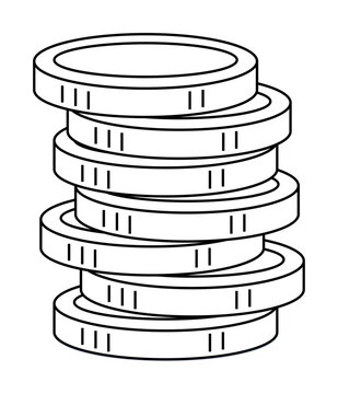 recommend clip art: A pile of six coins stacked vertically. Ideal for themes such as finance, saving money, investment, economy, and wealth. Clean outline style. Simple yet effective visual.