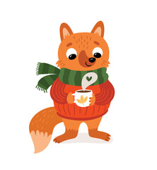 Autumn illustration with a fox and a cup