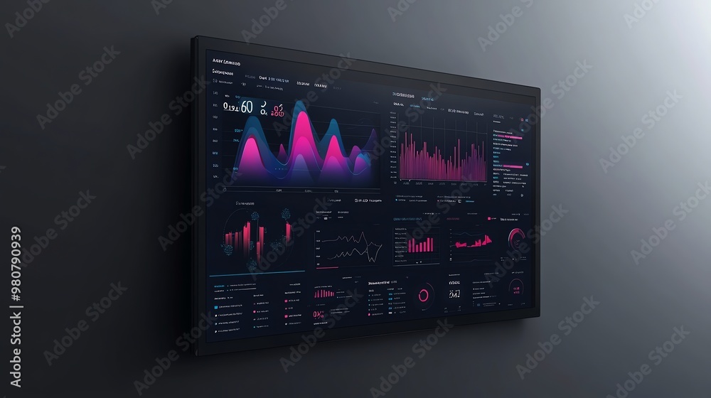 Poster a modern screen displaying various data visualizations