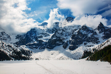 Frozen Lake Morskie Oko or Sea Eye Lake in Poland at Winter.