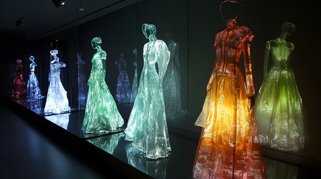 10. A futuristic fashion display with clothing that changes texture and color based on the wearer's mood and environment