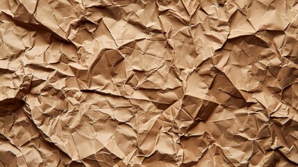 Close-Up of Crumpled Brown Paper, Macro, Abstract, Texture, Background, Crumpled Paper, Brown