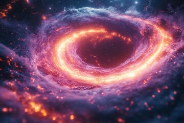 Obraz premium astronaut in iridescent spacesuit surrounded by swirling neon tubes forming cosmic patterns retrofuturistic aesthetic with vibrant pink and teal color scheme