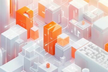 Obraz premium abstract cityscape, D illustration, modern architecture, digital art, vibrant colors, urban design, background, geometric shapes, technology, innovation This image features an abstract cityscape wi