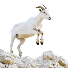 Obraz premium White goat leaping over rocks