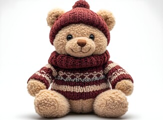 Fototapeta premium a stuffed bear wearing a sweater and hat