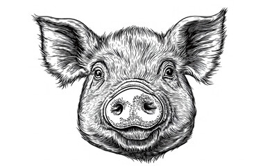 Fototapeta premium Pig, hog, boar. Vintage retro print, black white pig sketch ink pencil style drawing, linear drawing, engrave old school. Sketch artwork silhouette pig, hog, boar. Side view profile. Illustration