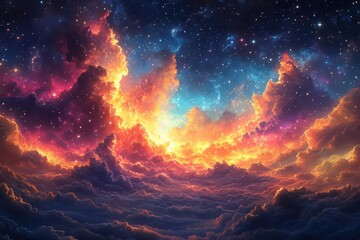 Naklejka premium aweinspiring cosmic vista featuring colorful nebulae distant galaxies and a foreground of twinkling stars capturing the vastness of space